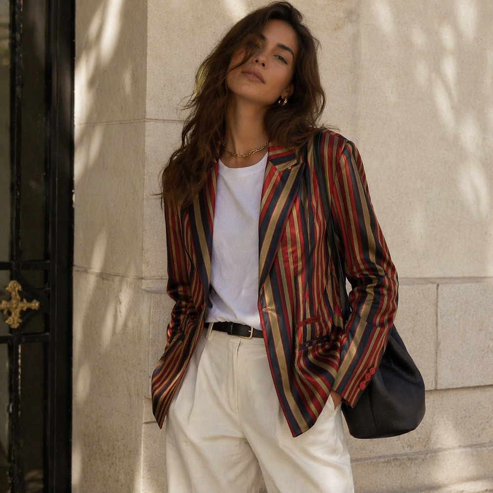 metrostyle Striped Blazer in Red, Green, Black and Gold